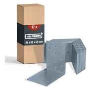 HELPMATE - 12 piezas escuadras perforadas 80x80x60 mm - conector angular galvanizado electrolíticamente & pasivado azul - conector para madera con excelente protección anticorrosión