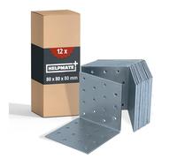 HELPMATE - 12 piezas escuadras perforadas 80x80x80 mm - conector angular galvanizado electrolíticamente & pasivado azul - conector para madera con excelente protección anticorrosión