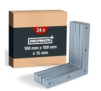 HELPMATE - 24 piezas escuadras planas 100x100x15mm - Conectores de madera galvanizados y pasivados en azul - Escuadras con excelente protección contra la corrosión