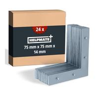 HELPMATE - 24 piezas escuadras planas 75x75x14mm - Conectores de madera galvanizados y pasivados en azul - Escuadras con excelente protección contra la corrosión