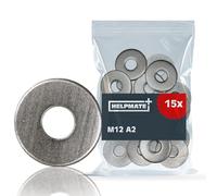HELPMATE - Arandelas M12 DIN 9021 - acero inoxidable A2 - 15 piezas - Arandelas de carrocería para exterior e interior