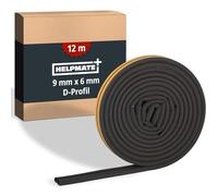 HELPMATE - Cinta de sellado autoadhesiva für Fenster & Türen - Fensterdichtung/Türdichtung zum Isolieren de ranuras de 3 a 5,5 mm de ancho - Cinta de sellado 9 x 6 mm (Perfil D | 12 metros | Negro)