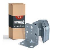 HELPMATE - Conector angular con brida de 50 x 90 x 75 mm - 12 uds. | Conectores para madera galvanizados y azulados - protegidos contra corrosión, con orificios pretaladrados, montaje sencillo