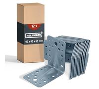 HELPMATE - Conector angular con brida de 90 x 90 x 65 mm - 12 uds. | Conectores para madera galvanizados y azulados - protegidos contra corrosión, con orificios pretaladrados, montaje sencillo