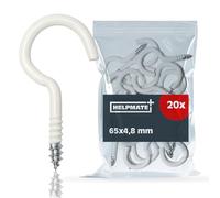 HELPMATE - Gancho blanco para tendedero 65 x 4,8 x 22 x 18 mm - 20 uds. | Acero recubierto de plástico blanco: ganchos de tornillo resistentes para fijar tendederos