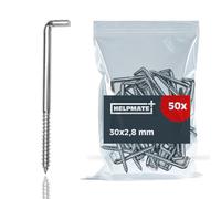 HELPMATE - gancho de tornillo recto 30x2,8x13x12 mm - acero galvanizado electrolítico - 50 piezas - gancho para montaje en pared