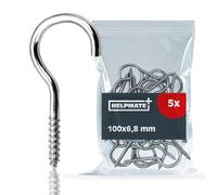 HELPMATE - Gancho plateado para tendedero 100 x 6,8 x 29 x 24 mm - 5 uds. | Acero galvanizado: ganchos de tornillo resistentes para fijar tendederos
