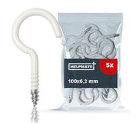 HELPMATE - Ganchos para tendedero - blancos - 100x6,2x28x24 mm - 5 uds. | Acero recubierto de plástico blanco: ganchos de tornillo resistentes para fijar tendederos