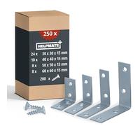 HELPMATE - set de escuadras para muebles con 50 + 200 tornillos - conector angular galvanizado electrolíticamente - para muebles con excelente protección anticorrosión