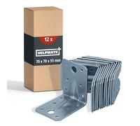 HELPMATE - Soporte angular con brida 70 x 70 x 55 mm - 12 uds. | Conectores para madera galvanizados y azulados - protegidos contra corrosión, con orificios pretaladrados, montaje sencillo