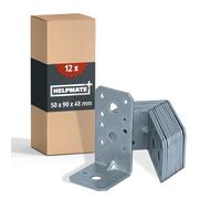 HELPMATE - Soporte angular con brida de 50 x 90 x 48 mm - 12 uds. | Conectores para madera galvanizados y azulados - protegidos contra corrosión, con orificios pretaladrados, montaje sencillo