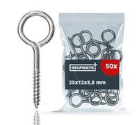 HELPMATE - tornillo de anilla 25x12x3,8x18 mm - acero galvanizado electrolítico - 50 piezas - tornillo de ojo con rosca para madera