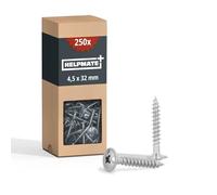 HELPMATE - Tornillos de conexión para madera (4,5 x 32 mm, galvanizados, 250 unidades, con accionamiento PZ2 y muesca de corte) - Para fijación de herrajes metálicos a madera