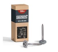 HELPMATE Tornillos de fontanería 4,5 x 45 mm, 150 unidades, DIN 7995, acero inoxidable A2, PZ2, DIN 7995, tornillos para techador, cabeza alomada, con arandela y EPDM-Di, plata, 4,5 x 45 mm