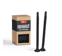 HELPMATE - Tornillos de montaje rápido 3,5 x 55 mm con punta de perforación - fosfatados - 200 unidades con accionamiento PH2 y rosca fina - Cabeza de trompeta para empotrar en placas de yeso