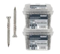 HELPMATE - Tornillos de terraza 5 x 50 acero inoxidable A2 - 2000 tornillos para tablones + puntas T25 - Tornillos para terrazas para exteriores (construcción de terrazas, casas de jardín, estructuras