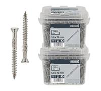 HELPMATE - Tornillos de terraza 5 x 70 acero inoxidable A2 - 1000 tornillos para tablones + puntas T25 - Tornillos para terrazas para exteriores (construcción de terrazas, casas de jardín, estructuras