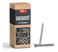 HELPMATE - Tornillos para tarimas 5x50mm - acero inoxidable A2 - 500 uds. | Incluye 2 puntas T25 - tornillos con protección anticorrosión - tarimas exteriores - terraza, jardín, estructuras de madera