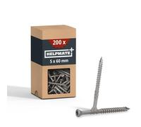 HELPMATE - Tornillos para terraza 5x60 acero inoxidable A2 anticorrosión - 200 piezas tornillos para tarimas + 1 punta T25 - Tornillos para tablas de terraza para exteriores