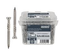 HELPMATE Tornillos para terraza de acero inoxidable A2 5 x 60, paquete de 1000 tornillos para tablones + 2 puntas T25, tornillos para terrazas para exteriores (terrazas, cobertizos de jardín,