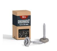 HELPMATE Tornillos Spengler 4,5 x 35 mm, 50 unidades, DIN 7995, acero inoxidable A2, PZ2, DIN 7995, cabeza lenticular, con disco y EPDM-Di, plata, 4,5 x 35 mm