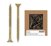 HELPMATE - Tornillos universales de cabeza avellanada 4.0 x 50 amarillos pasivados - Paquete de 200 tornillos para madera con accionamiento PZ 2 e rosca parcial - Tornillos de aglomerado para uso en