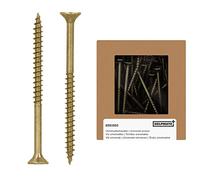 HELPMATE - Tornillos universales de cabeza avellanada 5.0 x 70 amarillo pasivado - Paquete de 90 tornillos para madera con accionamiento PZ 2 e rosca parcial - Tornillos de aglomerado para uso en