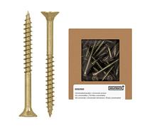 HELPMATE - Tornillos universales de cabeza avellanada de 4,5 x 50 mm, color amarillo, pasivados, paquete de 150 tornillos para madera con accionamiento PZ 2 e rosca parcial, tornillos de aglomerado