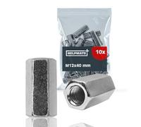 HELPMATE - Tuerca de prolongación M12 - acero galvanizado - 10 piezas - Tuerca hexagonal de prolongación para la conexión de rosca métrica (12x40x19)
