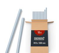 HELPMATE Varilla roscada M10 x 1000 mm de acero galvanizado - 10 unidades de varillas roscadas métricas completas - Perno roscado con resistencia clase 4.8 DIN 976