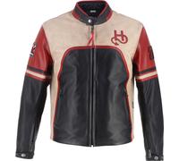 Helstons Indianapolis Chaqueta de cuero para moto, negro/beige/rojo, Talla M