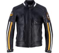 Helstons Vulcan Chaqueta de cuero para moto, negro-amarillo, tamaño XL para Hombres