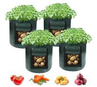 Helterfolg Bolsas de Cultivo de Papa con Ventana de Colgajo, PE Portátiles Premio Bolsas de Cultivo de Planta de Jardín Transpirable Para Papas, Tomates, Pepinos y Otras Verduras (4 Piezas,10 Galones)