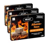 Helvet 32 Encendedor de Fuego Natural para Chimenea y Estufa de Madera en Cubo - Quema 7 Minutos - Producto ecológico 100% Madera y Cera Vegetal, Normal, (LDFC32) (Paquete de 3)