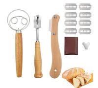 Helweet Cuchilla Panadero, Batidor de Masa Danés, Cuchillo para Masa, Mango de Madera Batidora, con 10 Cuchillas, para Pasta, Pizza, Postres y Repostería