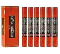 HEM - Varillas de incienso de canela y naranja, 6 paquetes (120 varillas en total), fragancia cálida y picante cítrica, mezcla natural de Masala con soporte de madera JRose, meditación, yoga