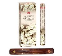 HEM - Varillas de incienso de vainilla francesa, caja completa de 6 con soporte para varillas de incienso DHS para yoga, meditación, curación, espiritualidad, aromaterapia, spa de incienso y