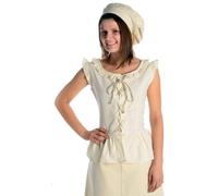 HEMAD Blusa de Mujer Medieval - Encaje Delantero y Trasero - Algodón Puro - XL Beige