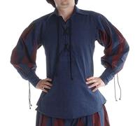 HEMAD Camisa Landsknecht de hombre medieval - Cordón delantero, mangas abullonadas, algodón - L/XL Azul & Rojo