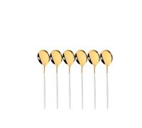 Hemasa 6 cucharas de té de oro blanco espejo para postre, helado, cucharas de acero inoxidable, cuchara de café agitadora, accesorios de cocina, cubiertos de oro blanco