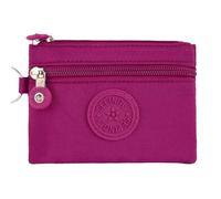 Hemasa Cartera de nailon de color sólido largo y corto para tarjetas de crédito, monedas, llaves, auriculares, bolsa de almacenamiento con doble cremallera, Rosa morada corta, 17 cm