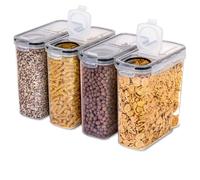 Hemasa Juego de 4 recipientes de plástico transparente para almacenamiento de alimentos con tapas herméticas (4 L)
