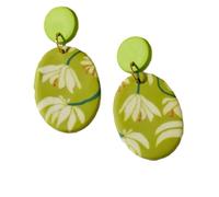 Hemasa Pendientes redondos bohemios de arcilla polimérica con graffiti de margaritas/aretes colgantes circulares coloridos para mujer, Medium, Plata de ley, Circonia cúbica