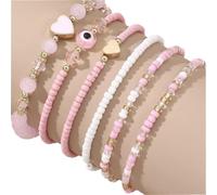 Hemasa Pulseras contra el mal de ojo, estilo turco, banda elástica, juego de 6 piezas