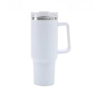 Hemasa Vaso aislado al vacío de acero inoxidable de 40 onzas con pajilla, adecuado para bebidas frías y calientes al aire libre (blanco)
