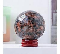 Hematoid Quartz Ball Red Quartz Crystal Sphere Gemstone Ball with Wooden Base,B,50~60mm