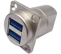 Hembra a hembra USB 3.0 doble fila Panel Mount D Tipo Socket Módulo para dispositivos de audio y vídeo e integración de panel industrial (plateado)