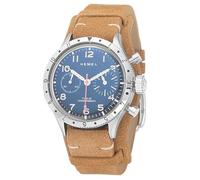 Hemel HF31MTC - Reloj cronógrafo mecánico de cuarzo y acero negro y marrón y piel para hombre