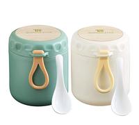 Hemiro 2 Piezas Taza de Muesli para Llevar, Vaso de Yogur para Llevar, Taza de Muesli, Porta Yogur, Apta para Congelador, Microondas y Lavavajillas, Verde Nórdico + Beige Nórdico