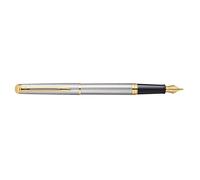 Waterman Hemisphere Fountain Pen, Stainless steel barrel, Gold trims, fine Nib - Gift boxed